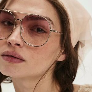 Free People Pasadena Oversized Aviator Sunglasses Gold Pink Lens